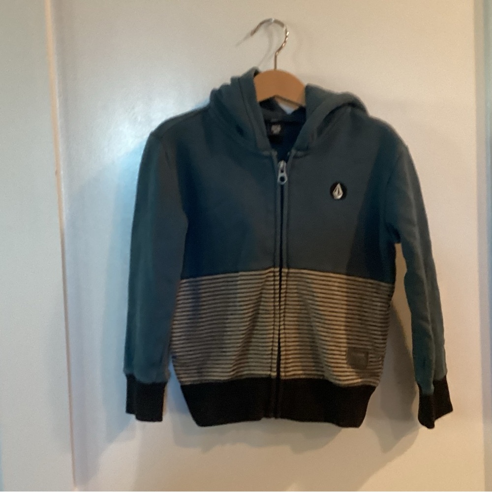 Volcom Kids Teal Zip-Up Hoodie with Striped Panel